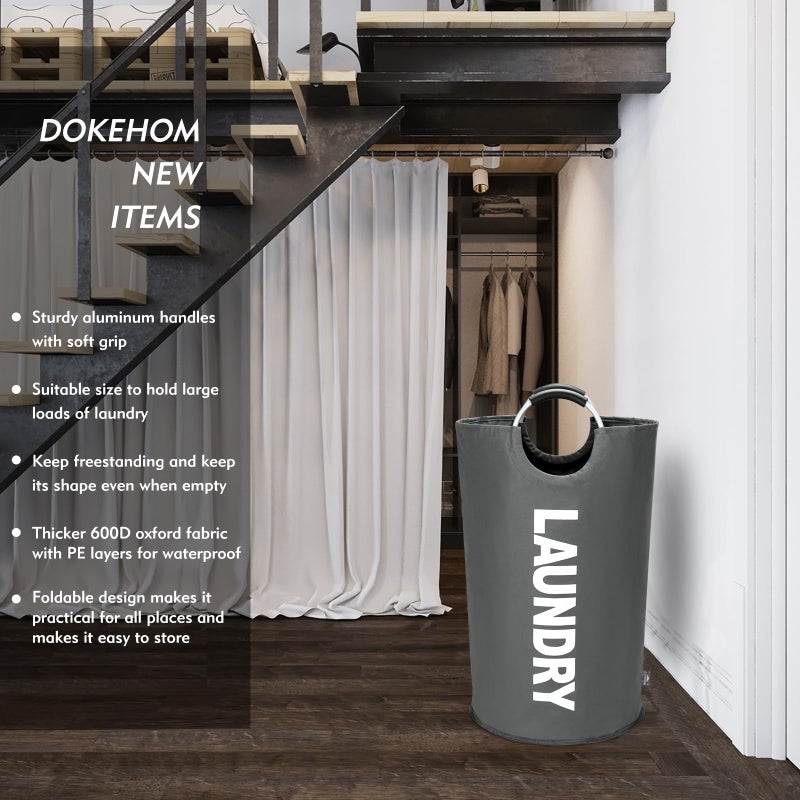 DOKEHOM 125L X-Large Collapsible Washing Laundry Basket Bag (7 Colors) for Bedroom, Fabric (Dark Grey, XL) - Image 2